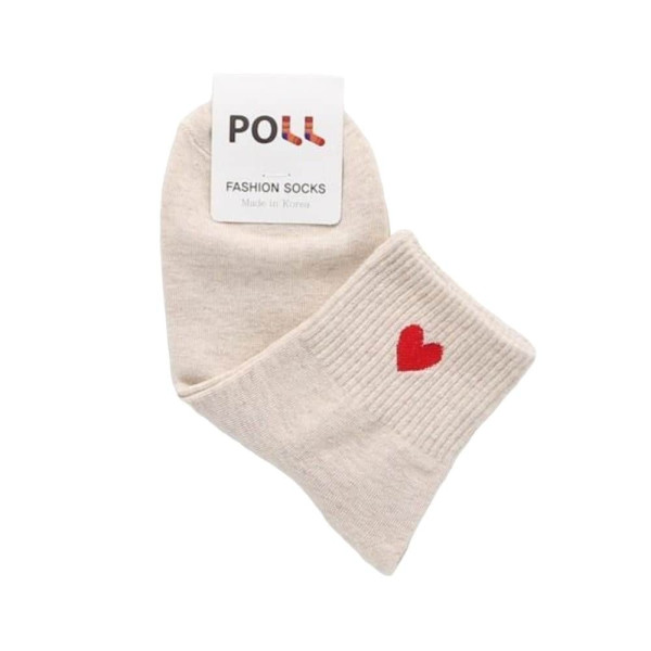 여성용 붉은하트 중목양말 여자양말 베이지 1켤레