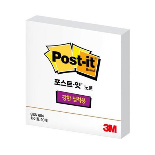 3M 포스트잇 강한점착용 654 화이트 69x74.5mm 90매