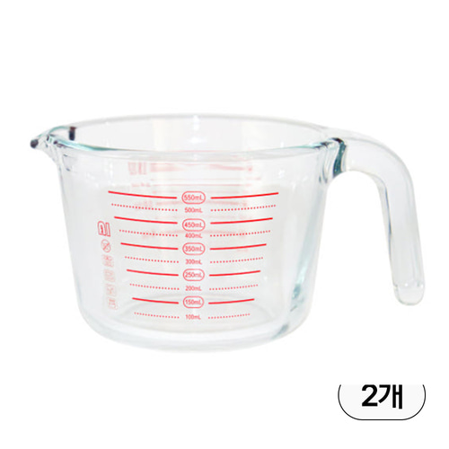 내열강화유리 다용도 계량컵 550ml 2개 눈금컵 유리계량컵 베이킹 비커