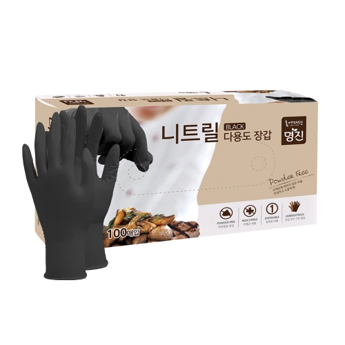 명진 니트릴 장갑 M 100매입 흑색 24 19cm