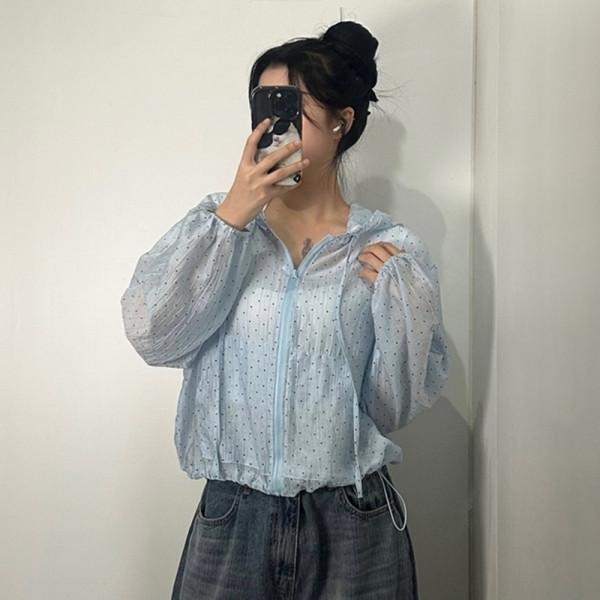 여름 시스루 도트 후드 바람막이 자켓 점퍼 2color 윈드브레이커 아우터 T124