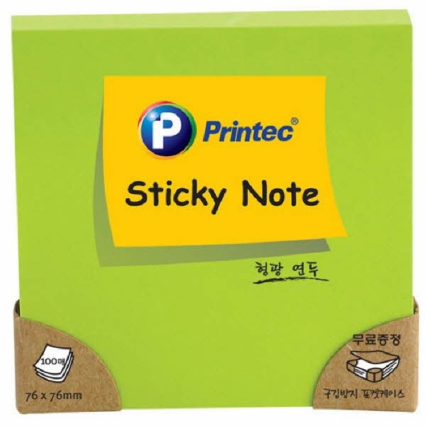 프린텍 N7676G 스티키노트 형광연두 76 x 76 100매