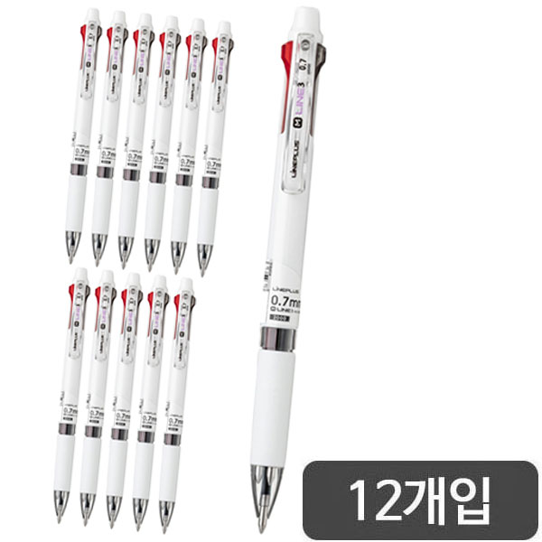 라인플러스)M라인3 3색볼펜(1.0mm/화이트)-다스(12개입)
