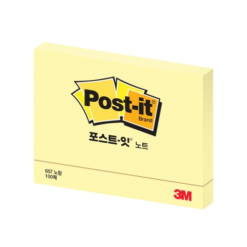 3M 포스트잇 일반 657 노랑 점착식메모지 102 76 100매