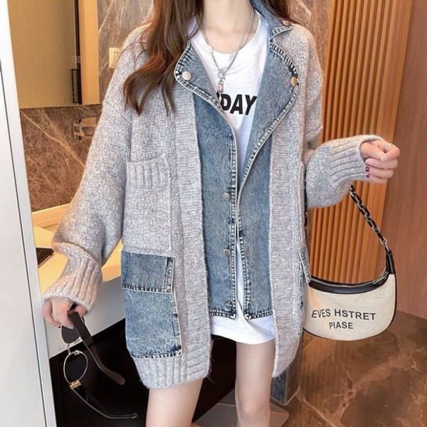 F93512 봄 가을 겹침 청 재킷 아우터 가디건 남녀공용