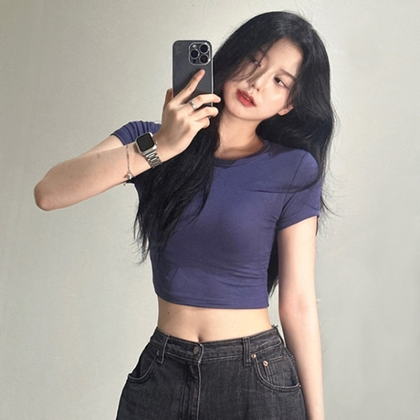 여성 쫀쫀 반팔 크롭 티셔츠 슬림 타이트 티 3color 봄 여름 가을 이너 레이어드