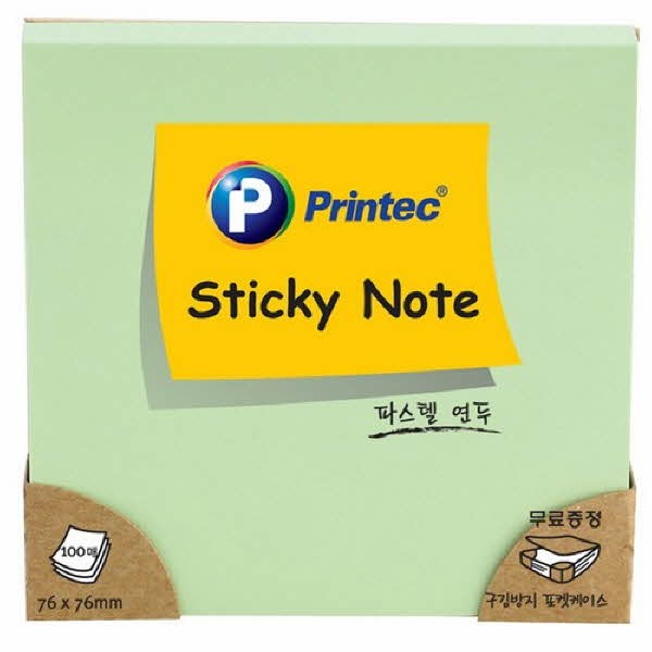 프린텍 7676G 스티키노트 파스텔연두 76X76 100매