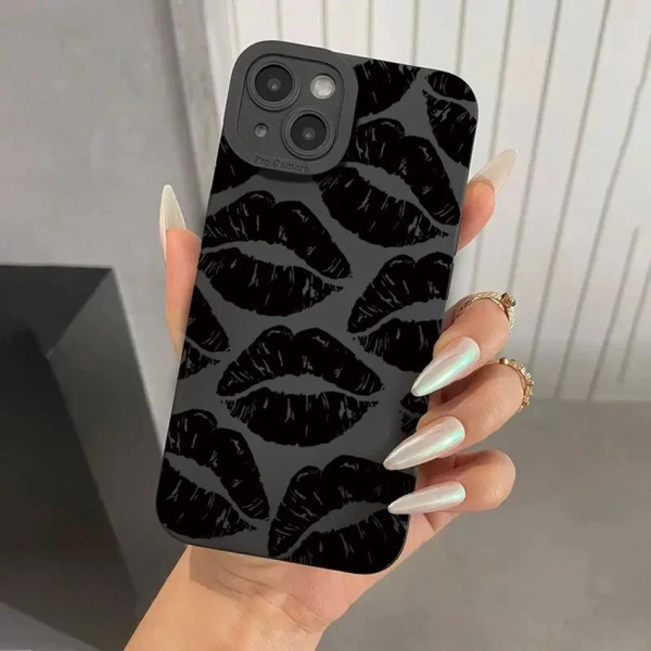 블랙 입술 마크 TPU 케이스