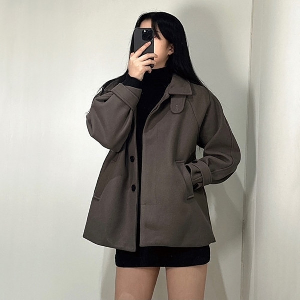 오버핏 나그랑 숏 하프 코트 자켓 2color 클래식 레글런 카라 모직 반코트 T67