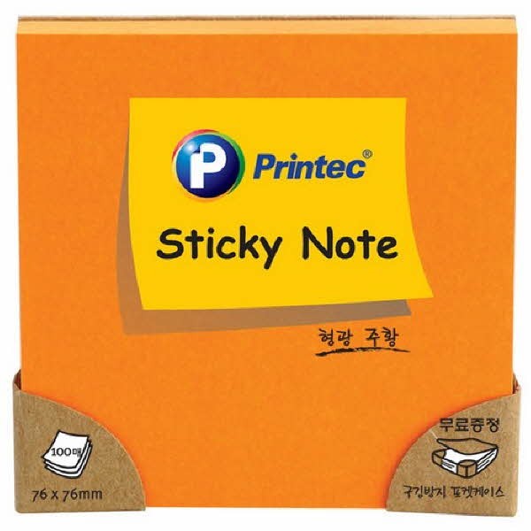 프린텍 N7676O 스티키노트 형광주황 76 x 76 100매