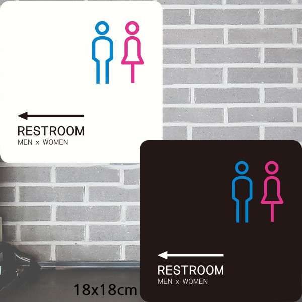 RESTROOM3 왼쪽화살표 부착형 사각안내판 18x18cm 디자인문패