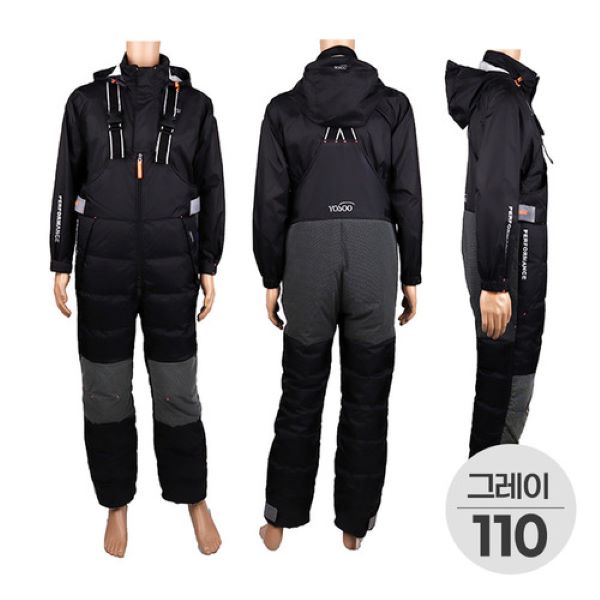 낚시캠핑 레저 겨울방한 구스다운 멜빵바지 그레이110