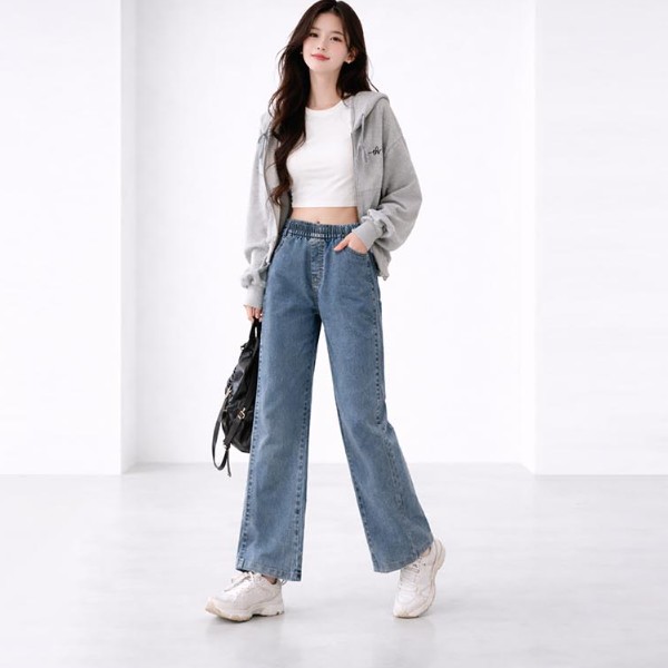 간절기 데님팬츠 사이드 절개 스타일리쉬 여성 밴딩 바지 BM-330
