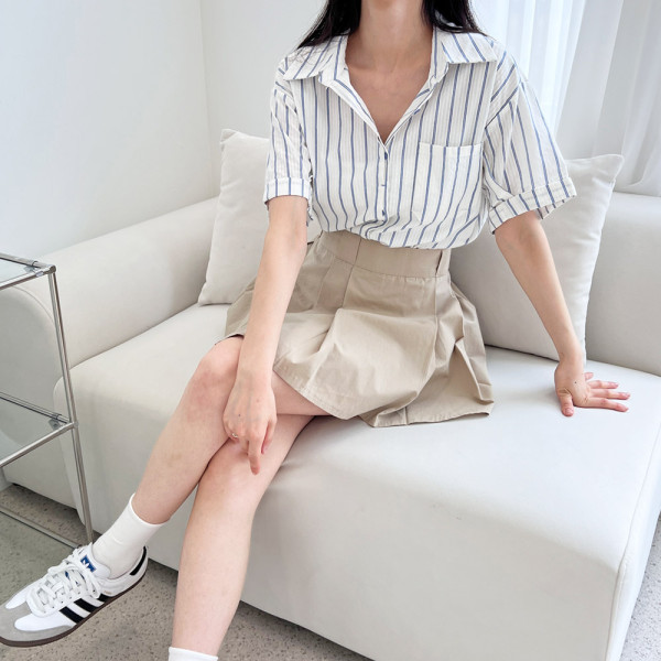 KSS 2268 여자블루스트라이프 반팔남방블라우스