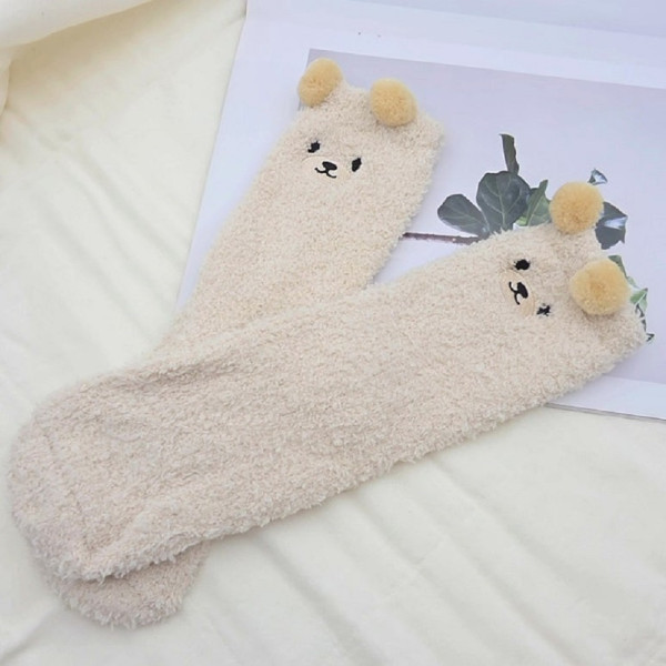 여성용 곰돌이 수면 양말 화이트