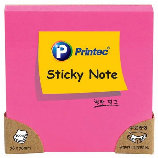 프린텍 N7676P 스티키노트 형광핑크 76 x 76 100매