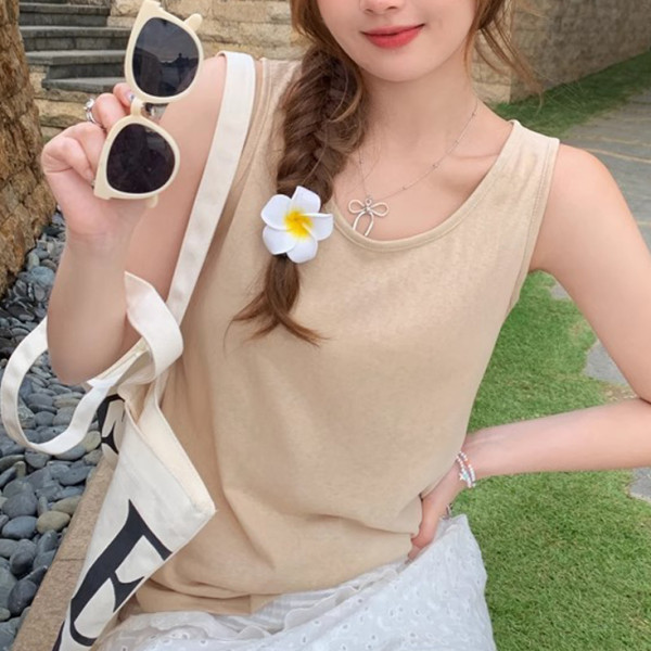 여성 이너 슬리브리스 여름 민소매 나시 티 베이지