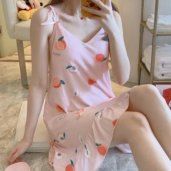 여성 브라 캡 내장 원피스 여름 잠옷 홈웨어 하프피치