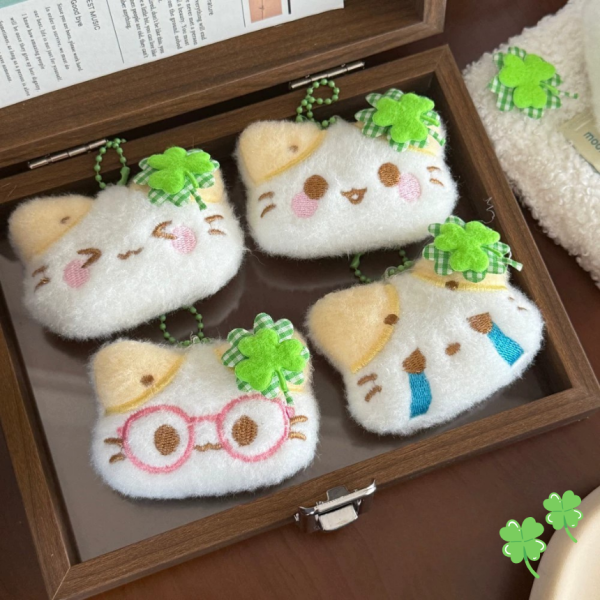 고양이 인형 키링 고양이얼굴 네잎클로버 동물 열쇠고리 차키 키홀더 가방 선물