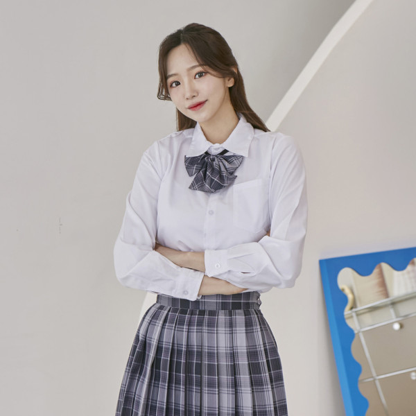 교복몰 심플 포켓 긴팔 블라우스 교복셔츠 교복 학생