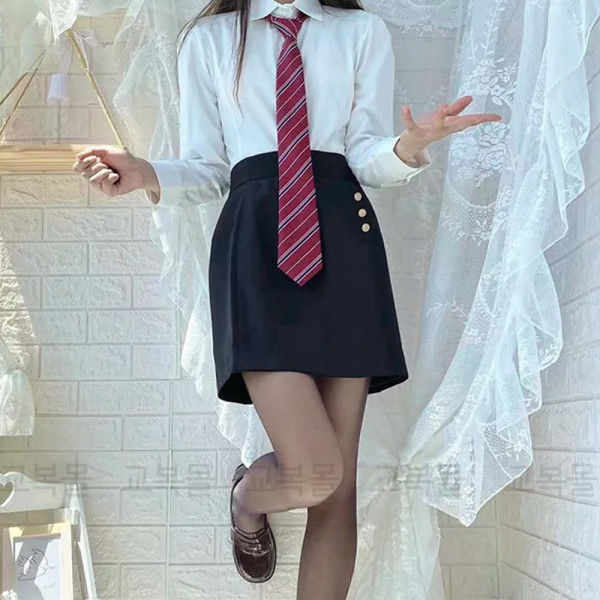 블랙 3버튼 슬림라인 하이웨스트 교복치마 교복 학생