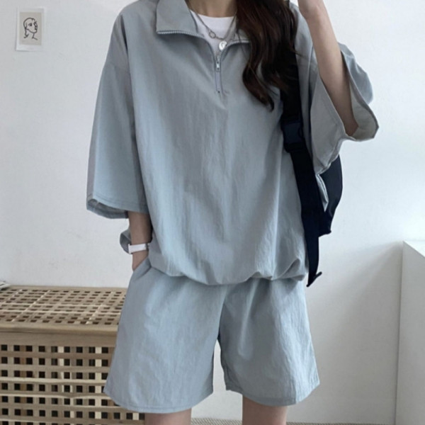 바스락 아노락 바람막이 반바지 세트 스카이