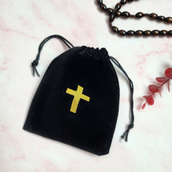 크로스 패턴 블랙 벨벳 주머니 9cmx12cm