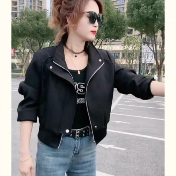 F723631 홑겹 하이넥 숏 집업 점퍼 봄 가을 간절기 아우터 바람막이