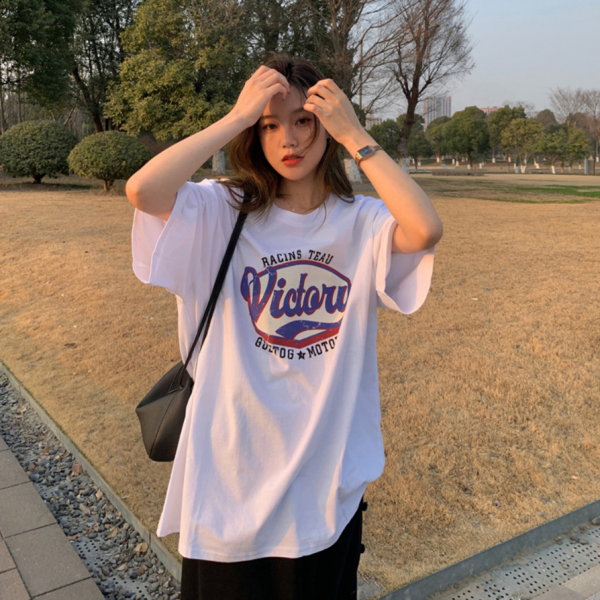 아메리칸 프린팅 라운드 루즈 반팔 티셔츠