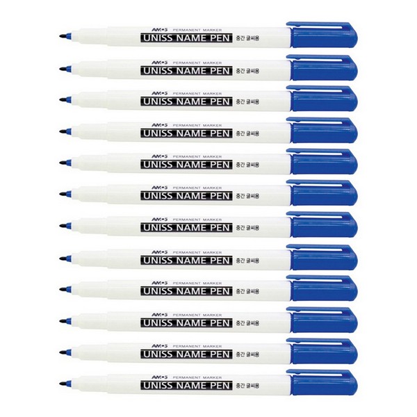 아모스 유니스 네임펜 청색 12EA 0.5mm-1.0mm