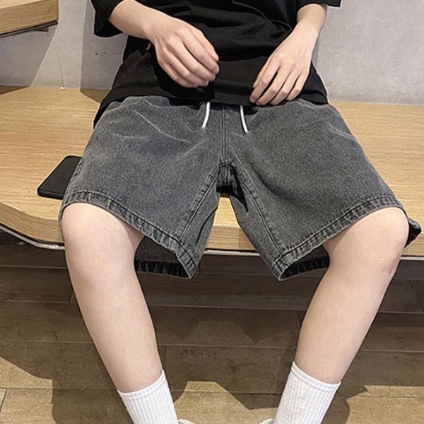 남자 반바지 흑청 루즈핏 빈티지 데님 패션 데일리룩 와이드핏 캐주얼 허리 밴딩 바지