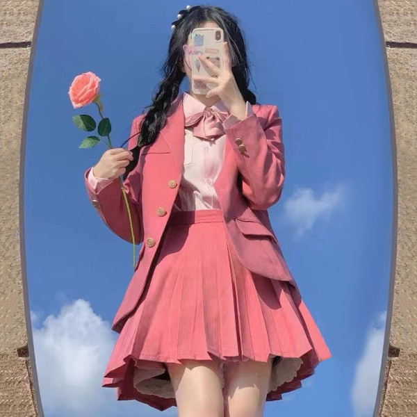 3버튼 라즈베리 핑크 여자 교복자켓 교복 학생복