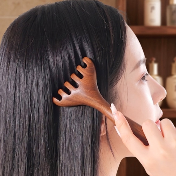 원목 괄사기 나무 마사지 빗 지압 두피 머리 괄사빗 우드 헤어 마사지빗