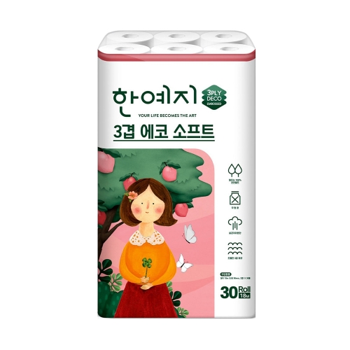 한예지 에코소프트 화장지 3겹 18M 30롤