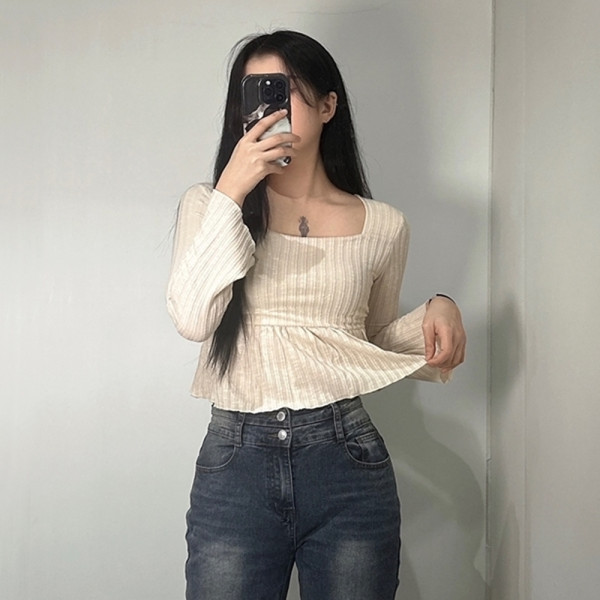 여성 스퀘어넥 프릴 블라우스 셔링 티 3color 스퀘어 여리핏 나팔 소매 플레어 T88