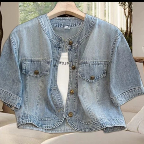 LF60700 라운드넥 여름 썸머 반팔 청 데님 재킷 자켓 아우터 데일리 코디탬