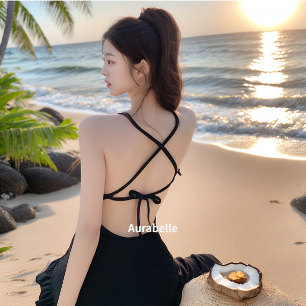 아우라벨르 블랙모노키니 어깨끈 비치웨어원피스 바캉스헤변룩 호캉스여행룩체형 섹시커버업