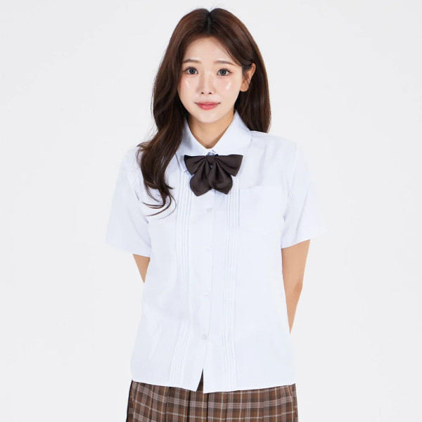 화이트 베이직 앞주름 각카라 반팔셔츠 교복 학생복