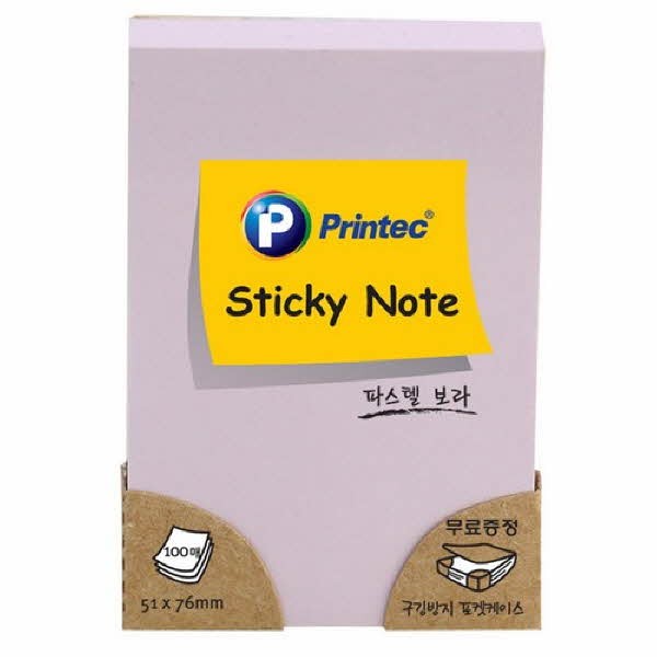 프린텍 5176V 스티키노트 파스텔보라 51X76 100매