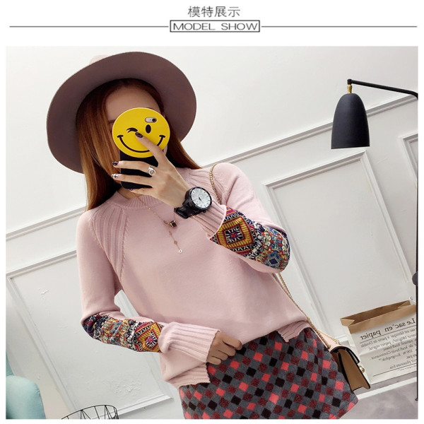 F13672/3컬러/소매패치 라운드니트티/데일리니트