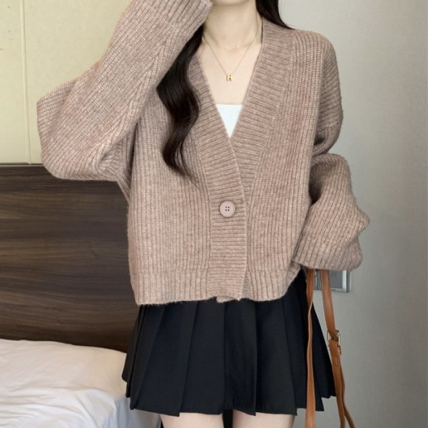 여성 가을겨울 캐주얼 원단추 포인트 브이넥 깔끔한 데일리 가디건