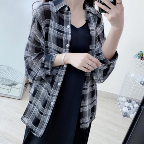 빅체크 시스루 셔츠 블랙