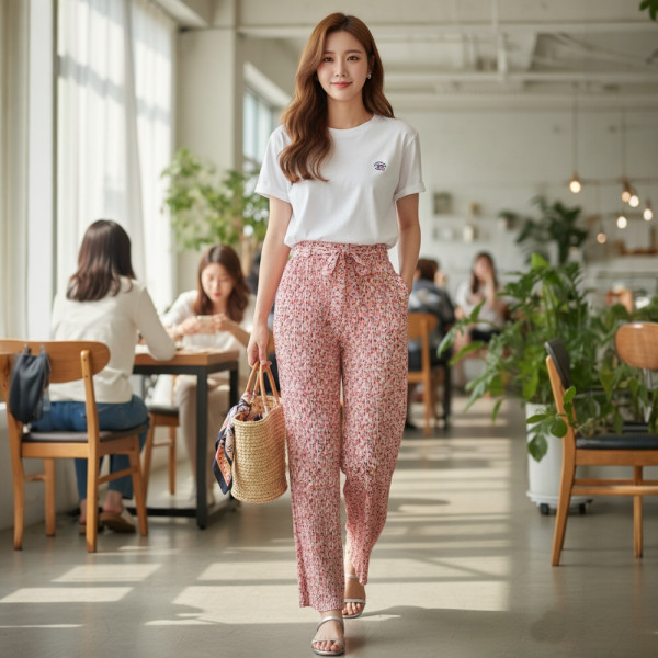 여성 여자 플라워 밴딩 팬츠 플리츠 꽃무늬 몸빼 몸배 엄마 할머니 촌캉스 바지 파티 모임
