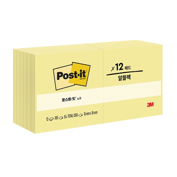 3M 포스트잇 강한점착용 노트 654-12SSCY 노랑