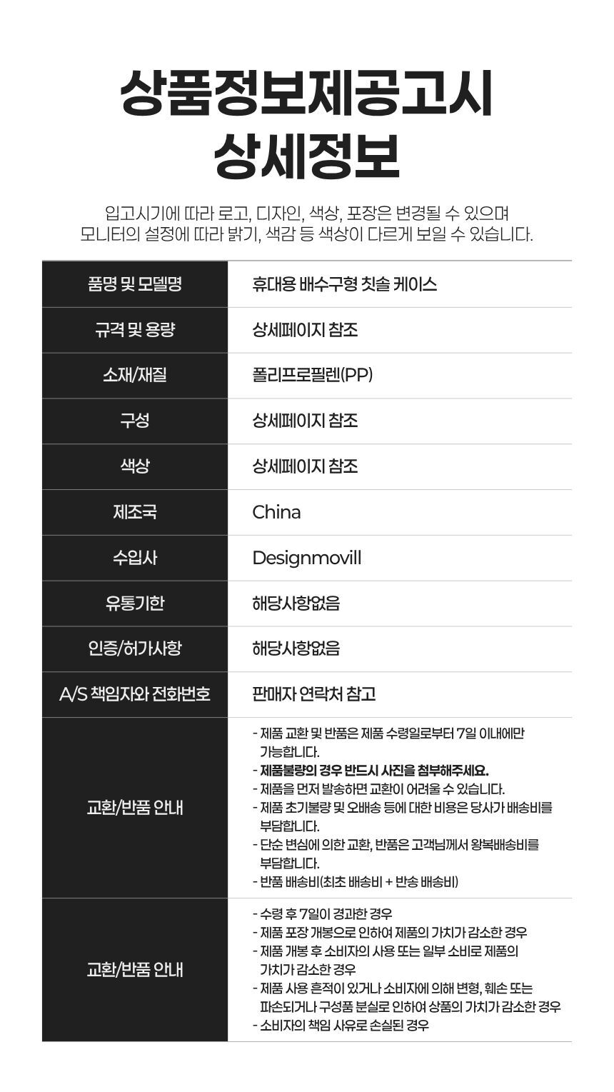 제품 포장 상태 및 구성품 예시