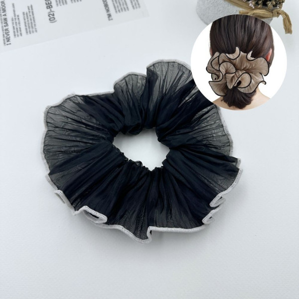 플리츠슈슈 대형 쉬폰 머리끈 볼륨 헤어슈슈 여성 머리악세사리 데일리 헤어밴드 블랙