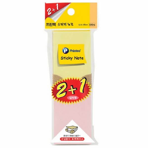 프린텍 5176M3 파스텔 점착메모지 노랑x핑크x파랑