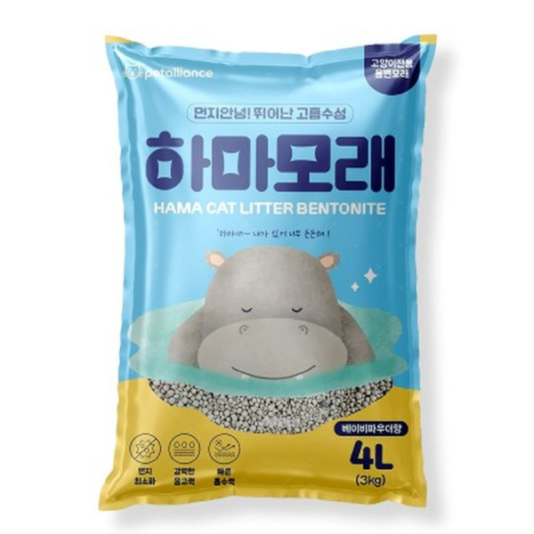 펫얼라이언스 고양이 모래 하마 벤토나이트 베이비파우더향 4L