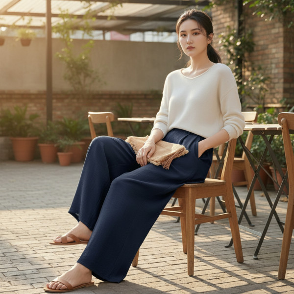 리파인 하이웨이스트 와이드 팬츠 여성슬랙스 여성바지 캐주얼정장 가을바지 정장바지 핀턱
