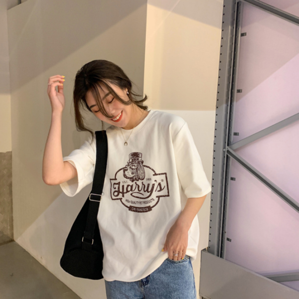 해리스 빈티지스타일 라운드넥 루즈핏 반팔 티셔츠